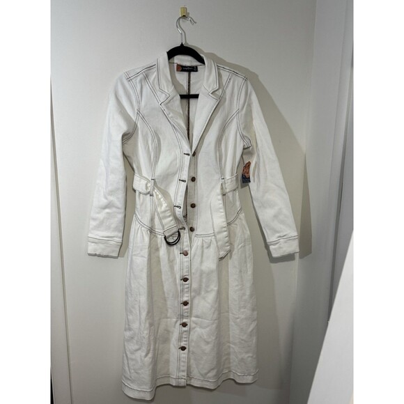 Indigo Poppy Dresses & Skirts - Indigo Poppy White Belted Shirt Dress Button-Down Collared Long Sleeve Size S